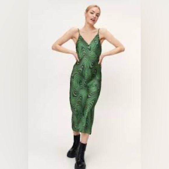 Zara Women’s printed midi Slip dress size small Grunge Abstract Blogger Hot - Picture 2 of 12